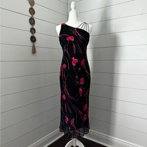 Elegant Y2K Black and Pink Floral Dress